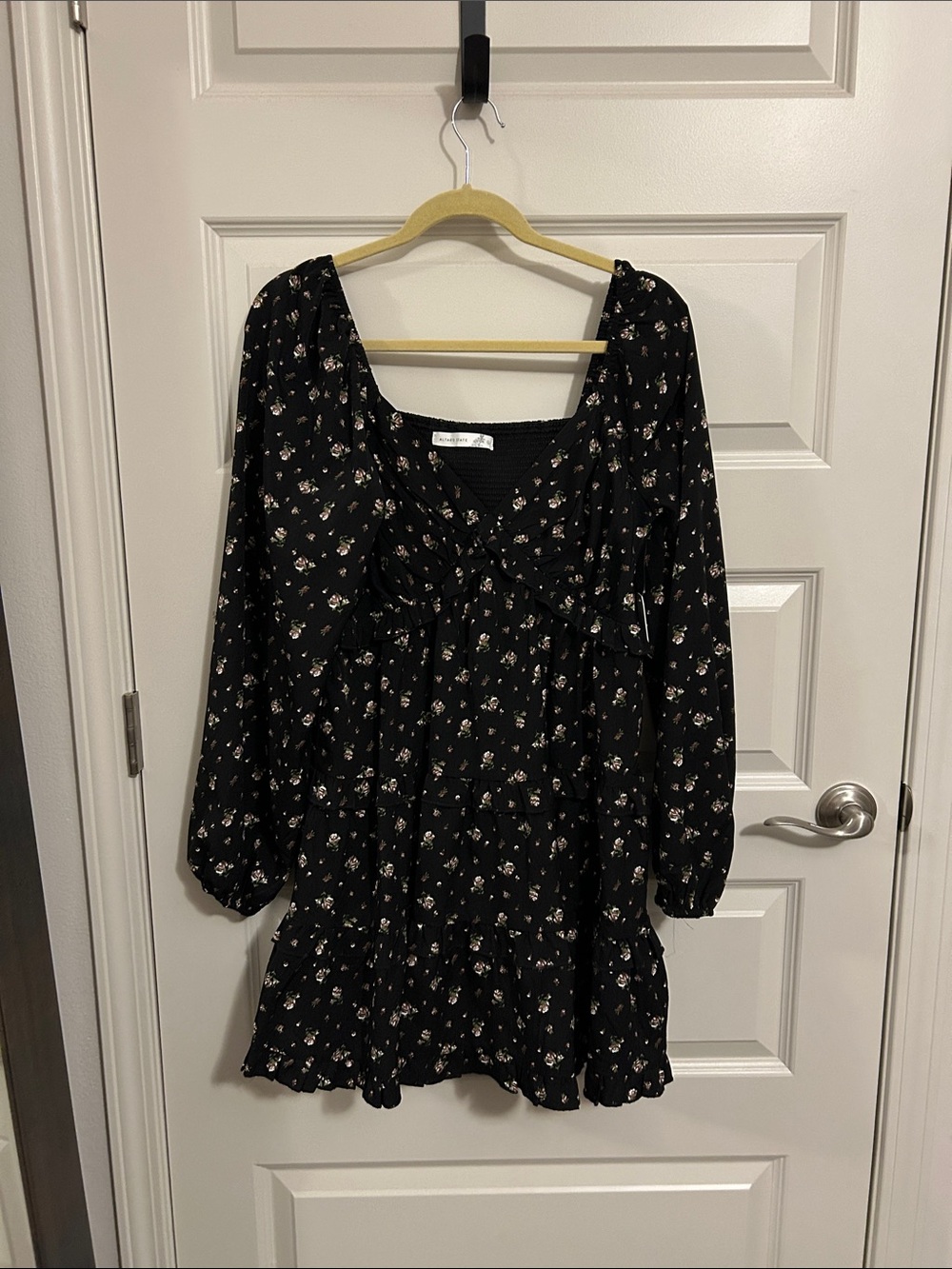 Altar'd State Black Floral Square Neck Dress